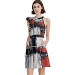 Abstract  Cocktail Party Halter Sleeveless Dress With Pockets