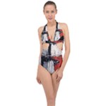 Abstract  Halter Front Plunge Swimsuit