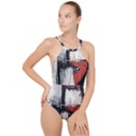 Abstract  High Neck One Piece Swimsuit
