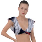 Abstract  Plunge Frill Sleeve Bikini Top