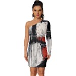 Abstract  Long Sleeve One Shoulder Mini Dress