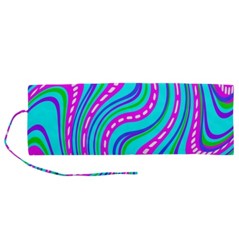 Swirls Pattern Design Bright Aqua Roll Up Canvas Pencil Holder (M) from ZippyPress