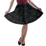 Midnight Blossom Elegance Black Backgrond A-line Skater Skirt