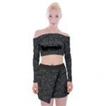 Midnight Blossom Elegance Black Backgrond Off Shoulder Top with Mini Skirt Set