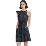 Midnight Blossom Elegance Black Backgrond Cocktail Party Halter Sleeveless Dress With Pockets