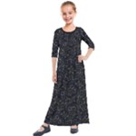 Midnight Blossom Elegance Black Backgrond Kids  Quarter Sleeve Maxi Dress