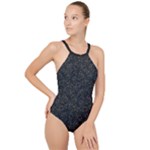 Midnight Blossom Elegance Black Backgrond High Neck One Piece Swimsuit