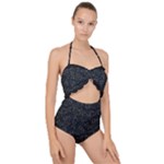 Midnight Blossom Elegance Black Backgrond Scallop Top Cut Out Swimsuit