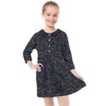 Midnight Blossom Elegance Black Backgrond Kids  Quarter Sleeve Shirt Dress
