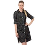 Midnight Blossom Elegance Black Backgrond Long Sleeve Mini Shirt Dress