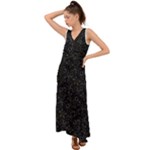 Midnight Blossom Elegance Black Backgrond V-Neck Chiffon Maxi Dress