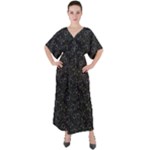 Midnight Blossom Elegance Black Backgrond V-Neck Boho Style Maxi Dress