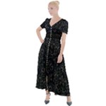 Midnight Blossom Elegance Black Backgrond Button Up Short Sleeve Maxi Dress