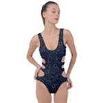Midnight Blossom Elegance Black Backgrond Side Cut Out Swimsuit