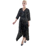 Midnight Blossom Elegance Black Backgrond Quarter Sleeve Wrap Front Maxi Dress