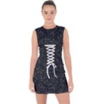 Midnight Blossom Elegance Black Backgrond Lace Up Front Bodycon Dress