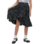 Midnight Blossom Elegance Black Backgrond Kids  Ruffle Flared Wrap Midi Skirt