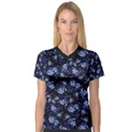 Stylized Floral Intricate Pattern Design Black Backgrond V-Neck Sport Mesh T-Shirt