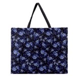 Stylized Floral Intricate Pattern Design Black Backgrond Zipper Large Tote Bag