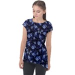 Stylized Floral Intricate Pattern Design Black Backgrond Cap Sleeve High Low Top