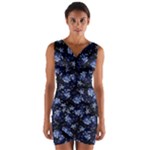 Stylized Floral Intricate Pattern Design Black Backgrond Wrap Front Bodycon Dress
