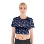 Stylized Floral Intricate Pattern Design Black Backgrond Cotton Crop Top
