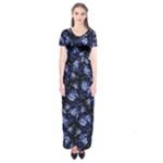 Stylized Floral Intricate Pattern Design Black Backgrond Short Sleeve Maxi Dress