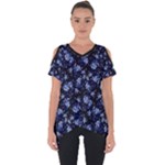 Stylized Floral Intricate Pattern Design Black Backgrond Cut Out Side Drop T-Shirt