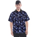 Stylized Floral Intricate Pattern Design Black Backgrond Men s Short Sleeve Shirt