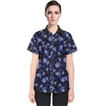 Stylized Floral Intricate Pattern Design Black Backgrond Women s Short Sleeve Shirt