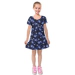 Stylized Floral Intricate Pattern Design Black Backgrond Kids  Short Sleeve Velvet Dress