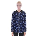 Stylized Floral Intricate Pattern Design Black Backgrond Womens Long Sleeve Shirt