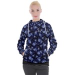 Stylized Floral Intricate Pattern Design Black Backgrond Women s Hooded Pullover