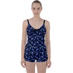 Stylized Floral Intricate Pattern Design Black Backgrond Tie Front Two Piece Tankini