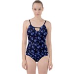 Stylized Floral Intricate Pattern Design Black Backgrond Cut Out Top Tankini Set