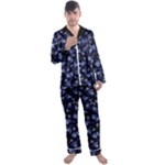 Stylized Floral Intricate Pattern Design Black Backgrond Men s Long Sleeve Satin Pajamas Set