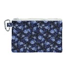 Stylized Floral Intricate Pattern Design Black Backgrond Canvas Cosmetic Bag (Medium)