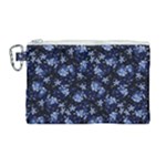 Stylized Floral Intricate Pattern Design Black Backgrond Canvas Cosmetic Bag (Large)