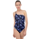 Stylized Floral Intricate Pattern Design Black Backgrond Classic One Shoulder Swimsuit