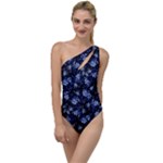 Stylized Floral Intricate Pattern Design Black Backgrond To One Side Swimsuit