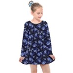 Stylized Floral Intricate Pattern Design Black Backgrond Kids  Long Sleeve Dress
