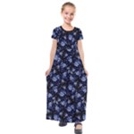 Stylized Floral Intricate Pattern Design Black Backgrond Kids  Short Sleeve Maxi Dress