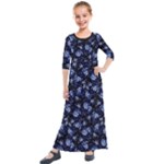 Stylized Floral Intricate Pattern Design Black Backgrond Kids  Quarter Sleeve Maxi Dress