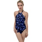 Stylized Floral Intricate Pattern Design Black Backgrond Go with the Flow One Piece Swimsuit