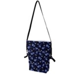 Stylized Floral Intricate Pattern Design Black Backgrond Folding Shoulder Bag