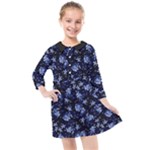 Stylized Floral Intricate Pattern Design Black Backgrond Kids  Quarter Sleeve Shirt Dress