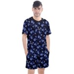 Stylized Floral Intricate Pattern Design Black Backgrond Men s Mesh T-Shirt and Shorts Set