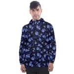 Stylized Floral Intricate Pattern Design Black Backgrond Men s Front Pocket Pullover Windbreaker