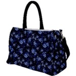 Stylized Floral Intricate Pattern Design Black Backgrond Duffel Travel Bag