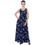 Stylized Floral Intricate Pattern Design Black Backgrond Empire Waist Velour Maxi Dress